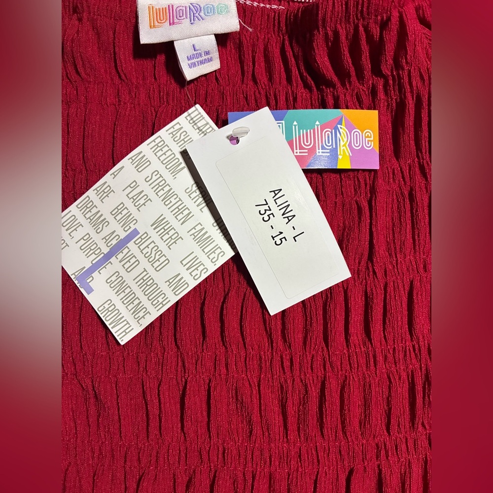 LuLaRoe Red Mini Dress with Puff Sleeves - Picture 2 of 2